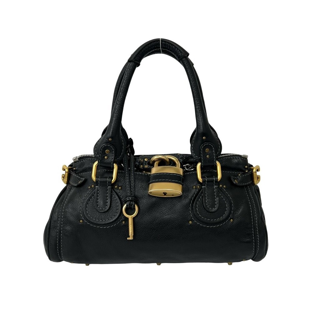 Chloé Chloe Paddington Logo Hardware Leather Handbag Tote Bag Mini Boston Bla...